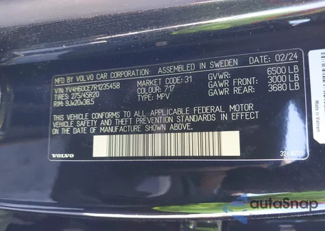 2024 Volvo Xc90 Recharge Plug-In Hybrid T8 Plus Bright Theme 7-Seater from USA, damaged, VIN YV4H60CE7R1235458